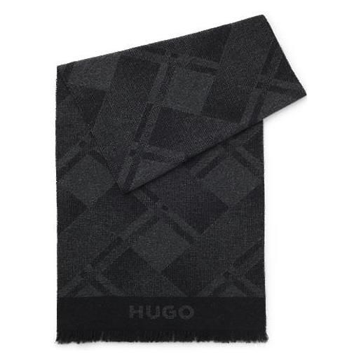 HUGO sciarpa in cotone spazzolato con motivo jacquard, nero