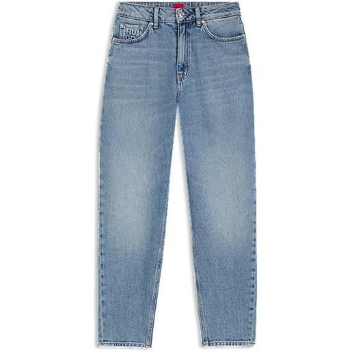 HUGO jeans mom-fit in denim elasticizzato blu con tasca goffrata, blu