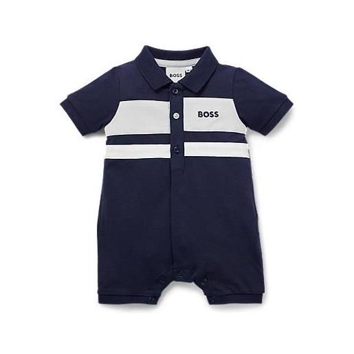 BOSS playsuit per neonati in cotone elasticizzato con righe e logo, blu scuro