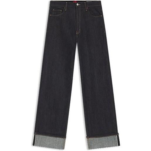 HUGO jeans a gamba larga in denim giapponese selvedge, blu scuro