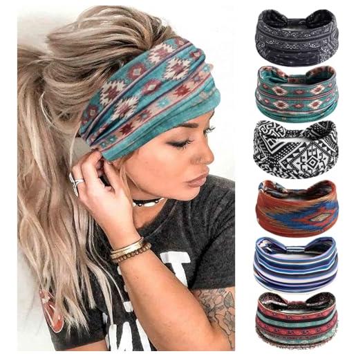 AIZIYIN fasce per capelli alla moda da donna, turbante con fiori, in cotone, ampie, per yoga, sport, fascia per la testa (p6wbowen)