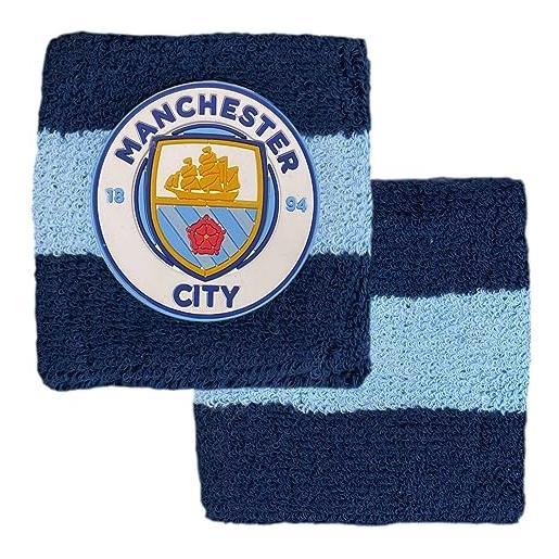 Hy-Pro braccialetto in cotone con licenza ufficiale manchester city f. C. , confezione da 2, fascia tergisudore, per bambini, adulti, unisex, traspirante, per calcio, corsa, sport, palestra, tennis, 