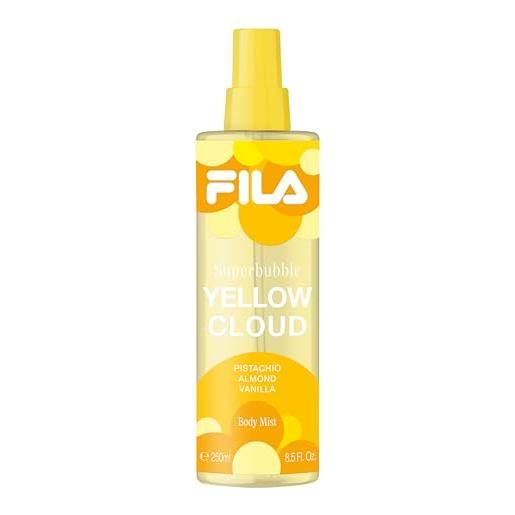 FILA superbubble, yellow cloud body mist, acqua profumata corpo, note di pistacchio, vaniglia, mandorla, 250ml