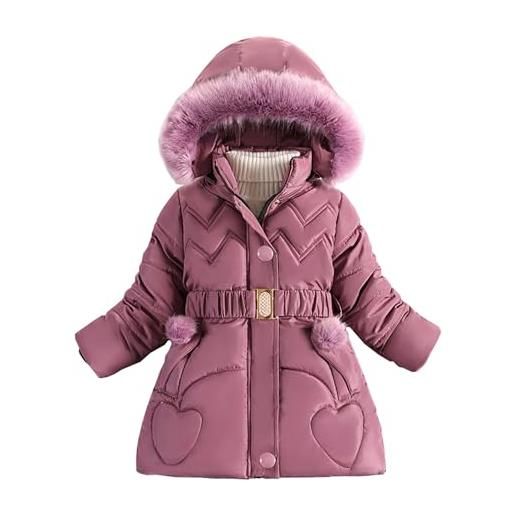 Nemopter cappotto da ragazza, piumino per bambini, invernale, caldo, giacca per bambini, piumino a metà lungo, con cappuccio, viola. , 10-11 anni