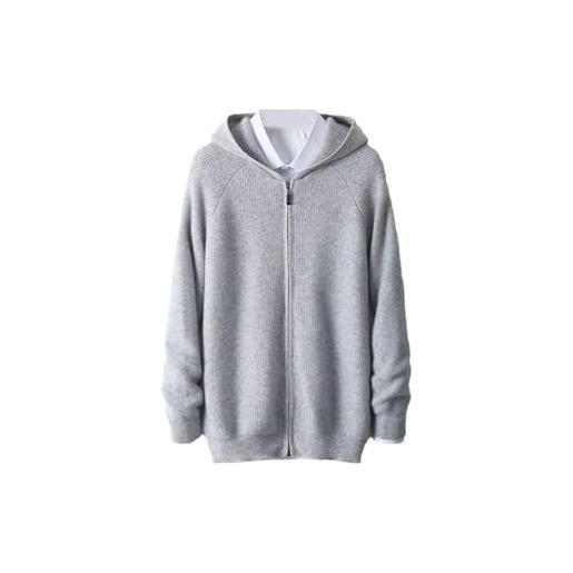 Generic maglione lavorato a maglia di lana con cappuccio spesso da uomo cardigan con cerniera cardigan casual caldo cardigan da uomo a maniche lunghe con, grigio chiaro, xl