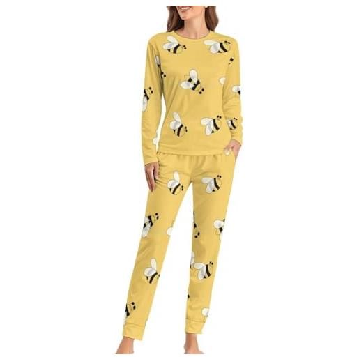 Cmagnifico set pigiama da donna, girocollo, bellissimo pigiama da api da donna, pigiama con tasche, grazioso ape, l, bello ape, l, bella ape, l