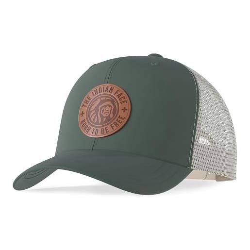 The Indian Face®-cappello uomo con visiera - cappellino stile camionista - berretto uomo e donna baseball (modello born to be free) (it, testo, taglia unica, green/beige)