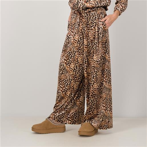 Palazzo Moda pantaloni in ciniglia fantasia leopardata con elastico