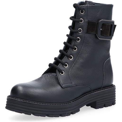 Soffice Sogno anfibi in pelle con maxi fibbia decorativa, tacco 4cm