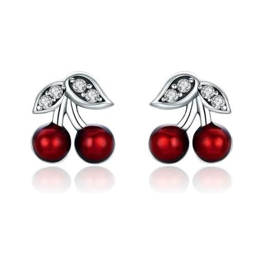 Kerraom red cherry orecchini s925 argento piccolo cute ladies cherry orecchini ragazze anti-allergia temperamento regalo di compleanno