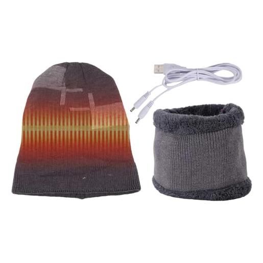 Generic cappello termico invernale per berretto caldo, berretto termico - set di cappelli riscaldati a maglia usb, sciarpa riscaldata usb per sci, freddo, pattinaggio