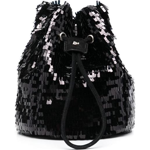 DSQUARED2 borsa a secchiello con paillettes - nero