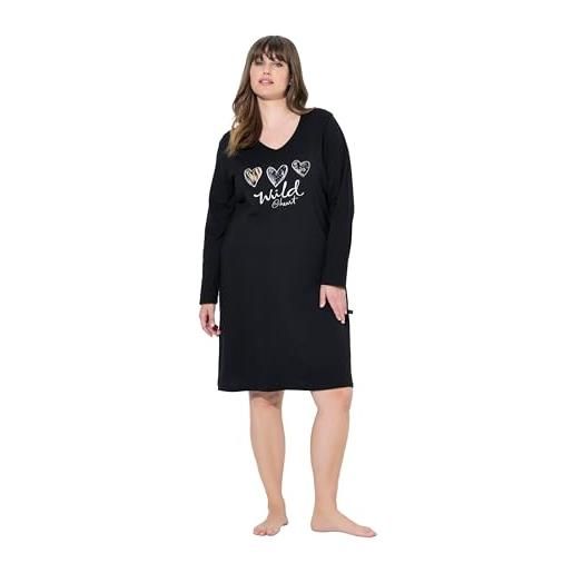 Ulla Popken bigshirt, leopard camicie da notte, nero, 56/58 it donna