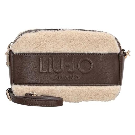 LIU JO milano - borsa a tracolla in pelle sintetica con fodera in borreguito, marrone e beige
