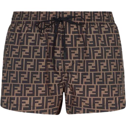 FENDI ff-motif drawstring swim shorts - marrone