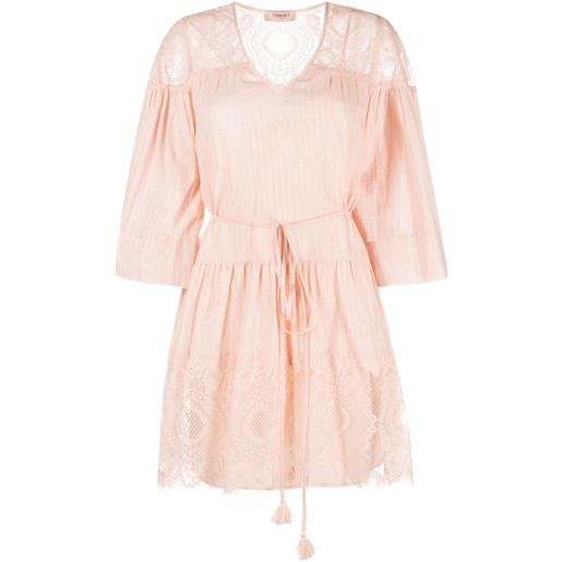 TWINSET abito con inserti in pizzo - rosa