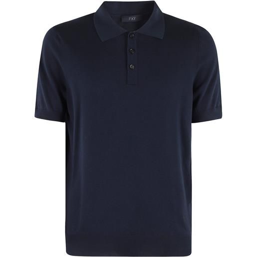 Fay polo in cotone con ricamo logo - blu