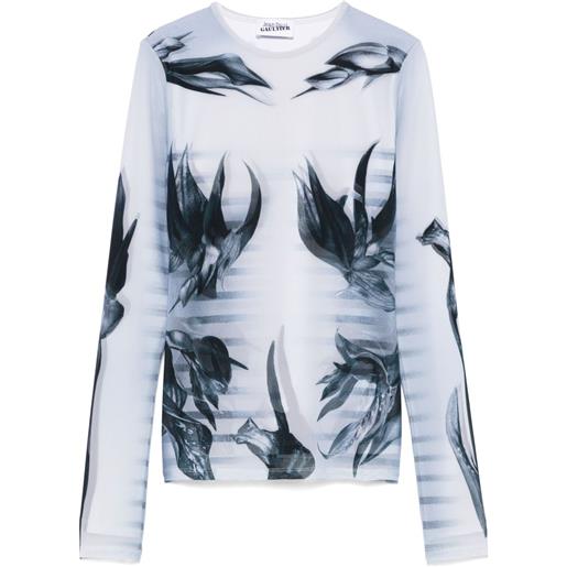 Jean Paul Gaultier t-shirt the flower body morphing marinière - bianco