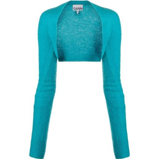 GANNI bolero crop in maglia - blu