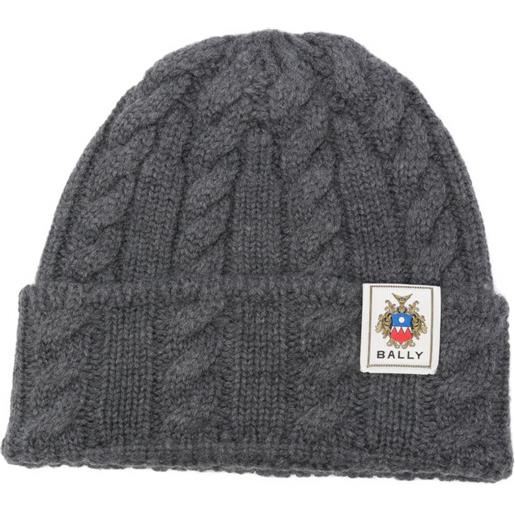 Bally haube logo-patch beanie hat - grigio