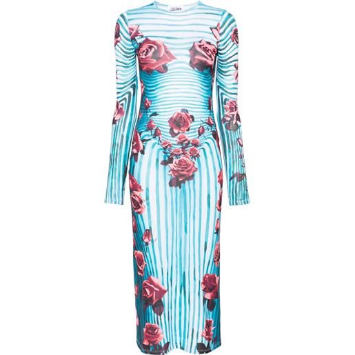 Jean Paul Gaultier abito midi flower body morphing - blu