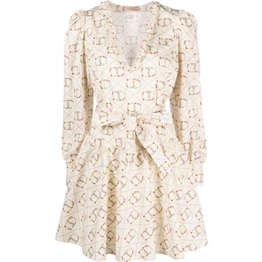 TWINSET abito corto con stampa - toni neutri