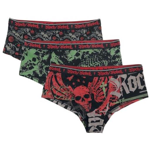 Rock Rebel by EMP donna mutandine nere in confezione da tre con stampa m