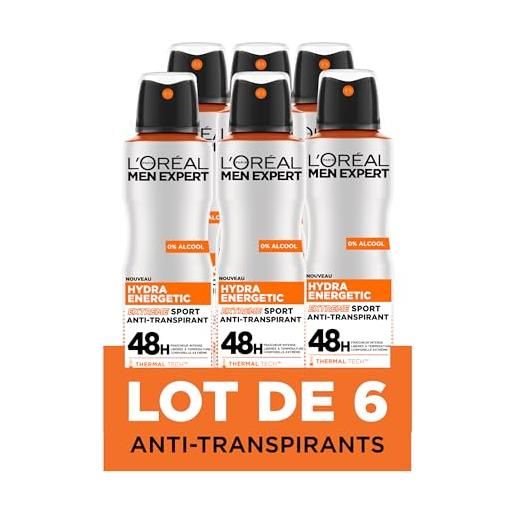 L'Oréal Paris men expert l'oréal paris l'oréal men expert hydra energetic - deodorante spray antitraspirante extreme sport, confezione da 6 x 150 ml