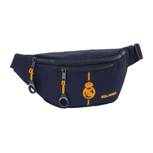 Safta real madrid 2a equipazione 24/25 - marsupio con tasca esterna, ideale per giovani e bambini di diverse età, comodo e versatile, qualità e resistenza, 23 x 9 x 12 cm, colore blu marino, blu navy, 