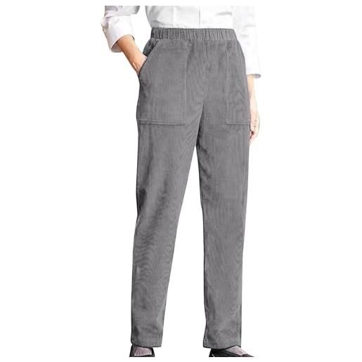 Anulely pantaloni da donna in velluto a coste con elastico in vita, morbidi pantaloni con gamba dritta e tasche | pantaloni autunnali casual per ragazze come regalo
