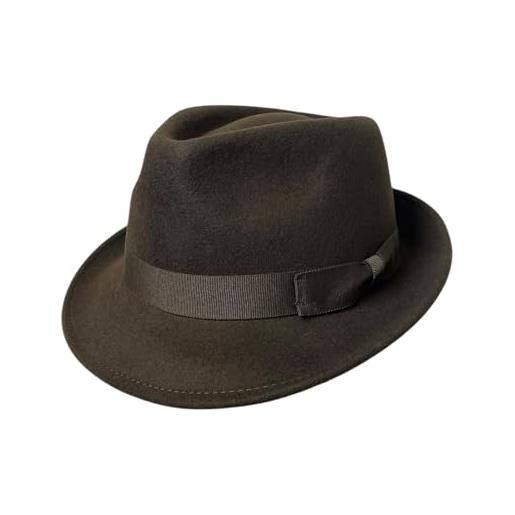 ROYALWORTH cappello trilby 100% lana impermeabile e schiacciabile fatto a mano con fascia in gros grain, marrone, 57
