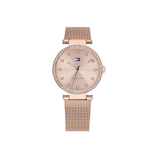 Tommy Hilfiger orologio analogico al quarzo da donna con cinturino in maglia metallica in acciaio inossidabile color oro rosa - 1782508