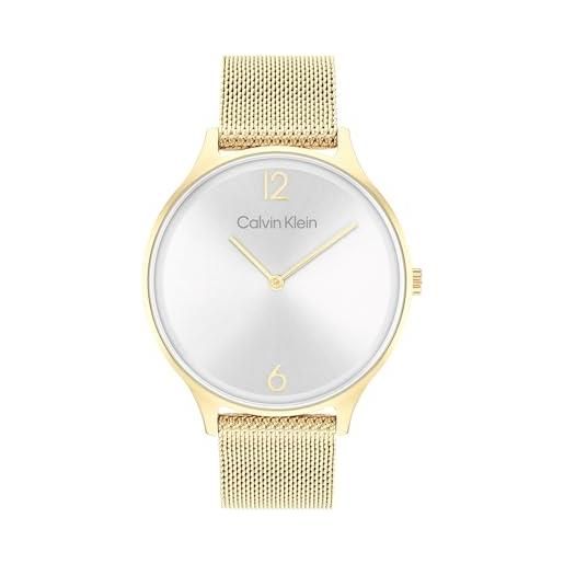 Calvin Klein orologio analogico al quarzo da donna collezione timeless mesh 38mm con cinturino in maglia metallica in acciaio inossidabile di colore dorato - 25200003