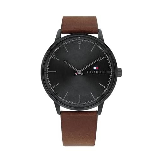 Tommy Hilfiger orologio analogico al quarzo da uomo con cinturino in pelle marrone - 1791876