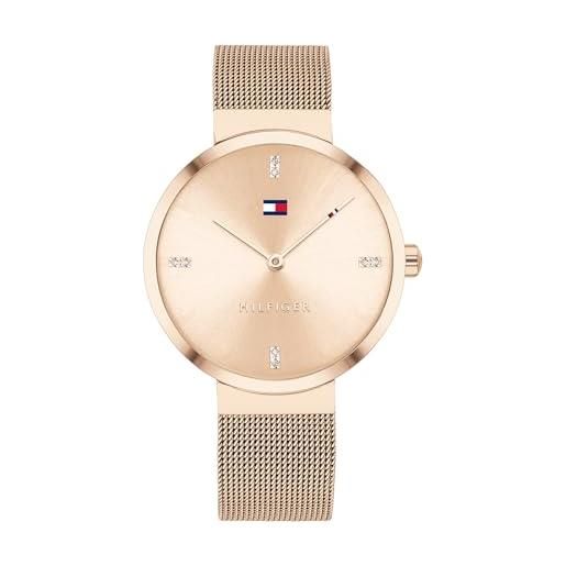 Tommy Hilfiger orologio analogico al quarzo da donna con cinturino in maglia metallica in acciaio inossidabile color oro rosso - 1782218