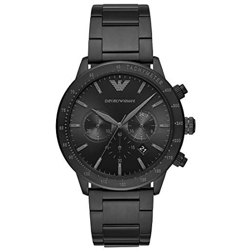 Emporio Armani orologio uomo, movimento cronografo al quarzo, cassa in acciaio inossidabile nero da 43 mm con bracciale in acciaio inossidabile, ar11242