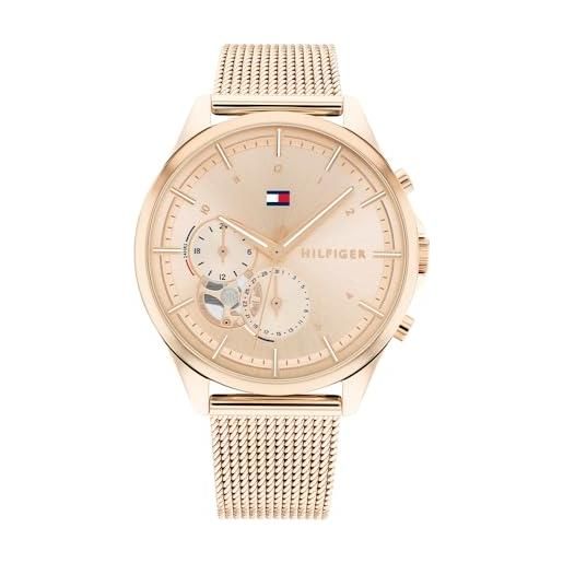 Tommy Hilfiger orologio analogico multifunzione al quarzo da donna con cinturino in maglia metallica in acciaio inossidabile color oro rosso - 1782486