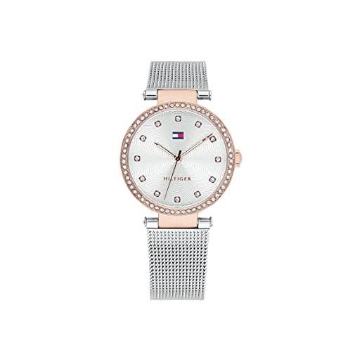 Tommy Hilfiger orologio analogico al quarzo da donna con cinturino in maglia metallica in acciaio inossidabile argentato - 1782506