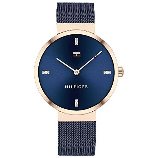 Tommy Hilfiger orologio analogico al quarzo da donna con cinturino in maglia metallica in acciaio inossidabile blu - 1782219