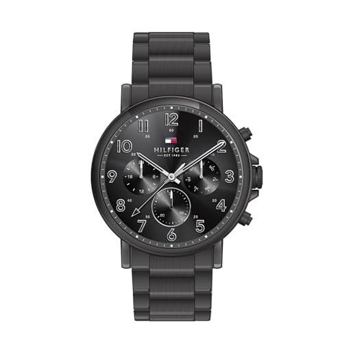 Tommy Hilfiger orologio analogico multifunzione al quarzo da uomo con cinturino in acciaio inossidabile nero - 1710383