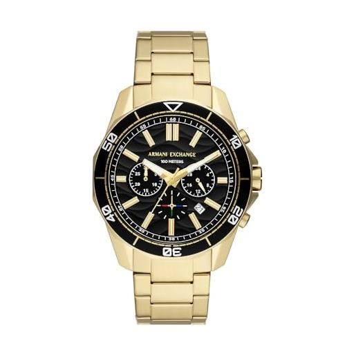 Armani Exchange orologio da uomo in tonalità oro, movimento cronografo al quarzo e cassa da 44 mm con cinturino in acciaio, tono oro e nero