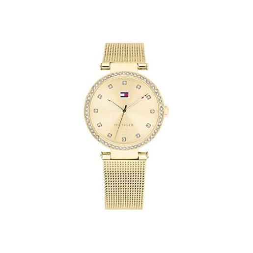 Tommy Hilfiger orologio analogico al quarzo da donna con cinturino in maglia metallica in acciaio inossidabile di colore dorato - 1782507