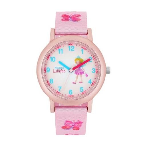 Prinzessin Lillifee orologio da polso per bambine, al quarzo, analogico, con cinturino in tessuto, impermeabile fino a 3 bar, fornito in confezione regalo, farfalla