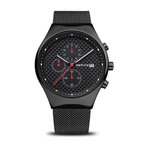 BERING 18842-382 orologio da uomo al quarzo, orologio da polso con cassa in acciaio inossidabile nera da 42 mm, quadrante grigio, cinturino in maglia milanese, vetro zaffiro, 3 atm