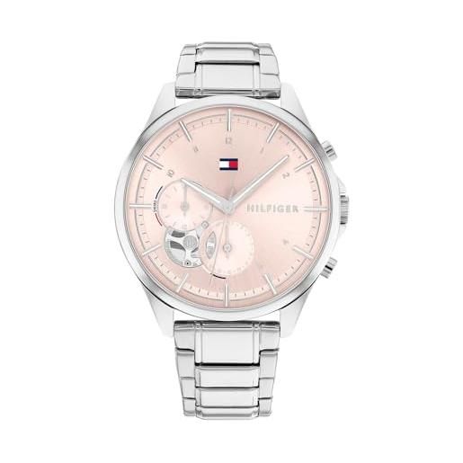 Tommy Hilfiger orologio analogico multifunzione al quarzo da donna con cinturino in acciaio inossidabile argentato - 1782414
