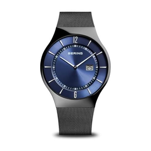 BERING 51640-227-a orologio radiocontrollato da uomo, orologio da polso con cassa in acciaio inossidabile nera da 40 mm, quadrante blu, cinturino in maglia milanese, vetro zaffiro, 3 atm