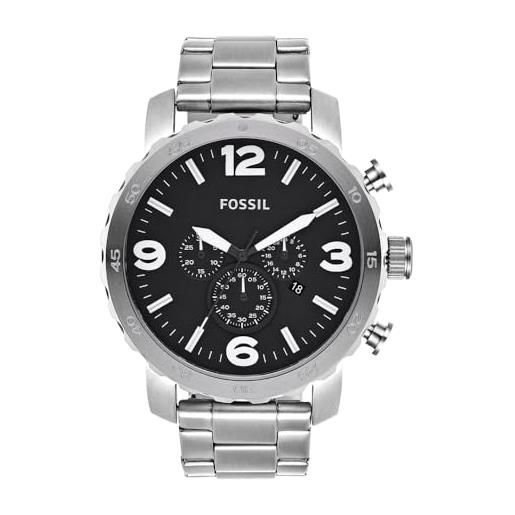 Fossil orologio nate da uomo, movimento cronografo al quarzo, cassa in acciaio inossidabile da 50 mm con bracciale in acciaio inossidabile, jr1353, tono argento