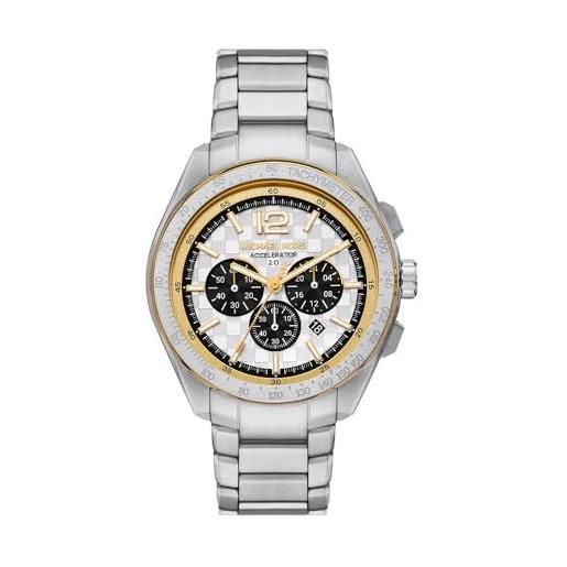 Michael Kors orologio accelerator 2 per uomo, movimento cronografo al quarzo con cinturino in acciaio inossidabile, 44 mm, tono oro e argento