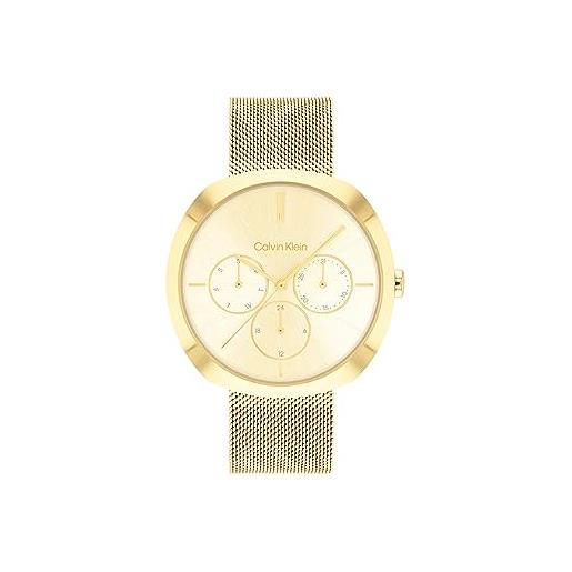Calvin Klein orologio analogico multifunzione al quarzo da donna collezione shape con cinturino in maglia metallica in acciaio inossidabile di colore dorato - 25200339