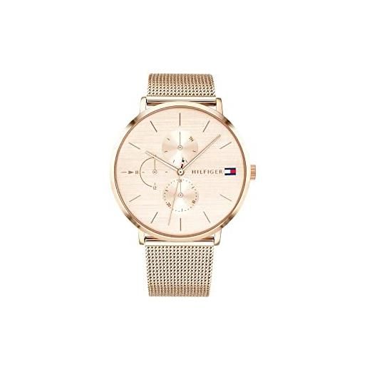 Tommy Hilfiger orologio analogico multifunzione al quarzo da donna con cinturino in maglia metallica in acciaio inossidabile color oro rosa - 1781944